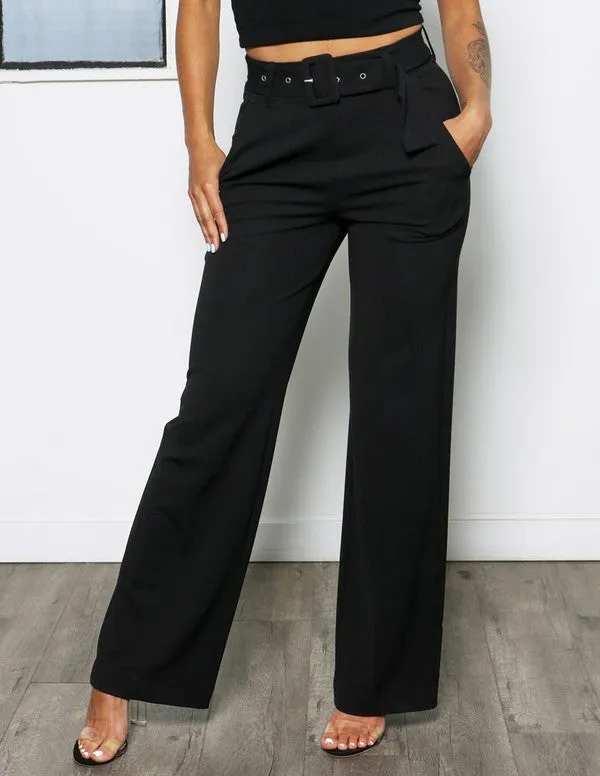 Belted Wide Leg Trousers