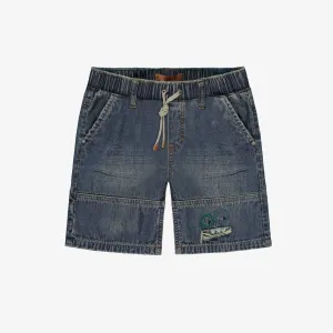 Bermuda en denim bleu avec broderie, enfant || Blue denim bermuda with embroidery, child