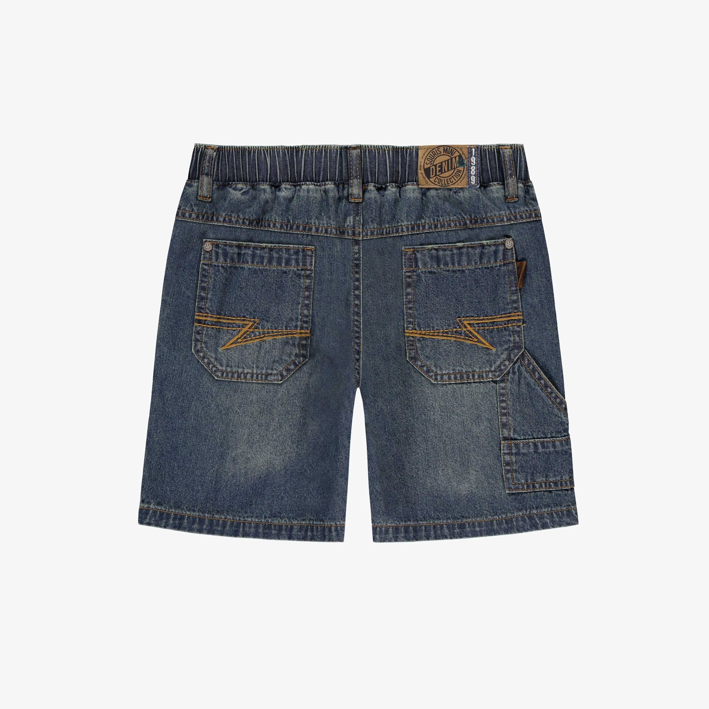 Bermuda en denim bleu avec broderie, enfant || Blue denim bermuda with embroidery, child