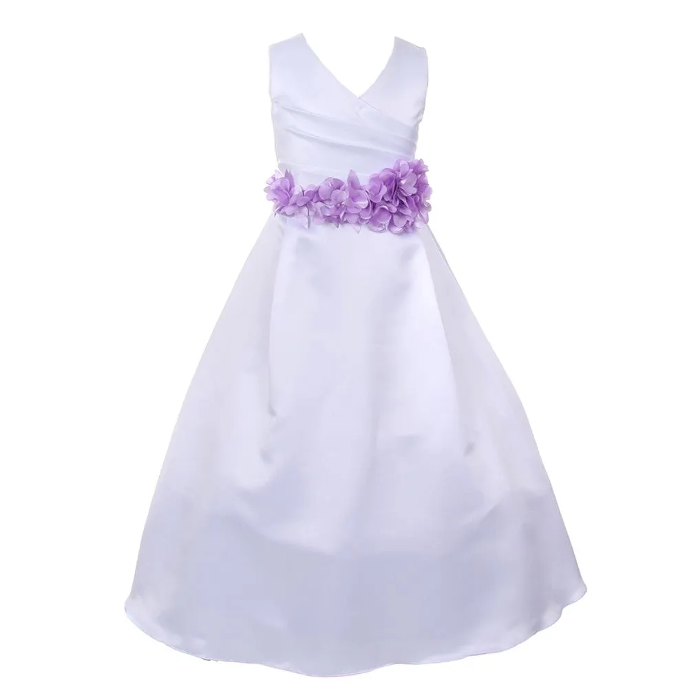 Big Girls White Lavender Flower Sash Full Bridal Junior Bridesmaid Dress 16