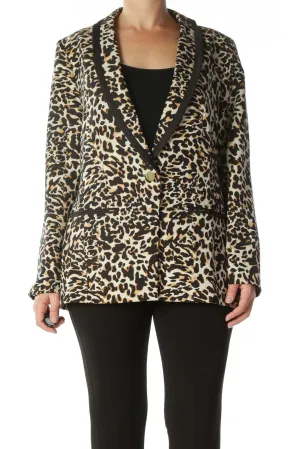 Black Brown Beige Leopard-Print Golden-Button Blazer