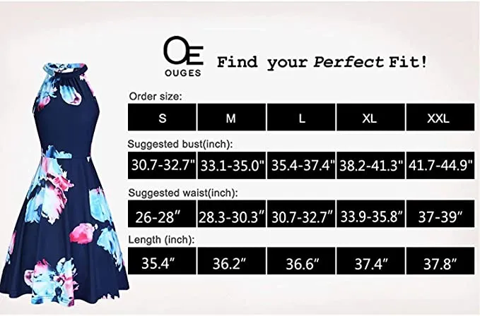 Black Floral-40 Women's Halter Neck Floral Summer Casual Sundress - OUGES