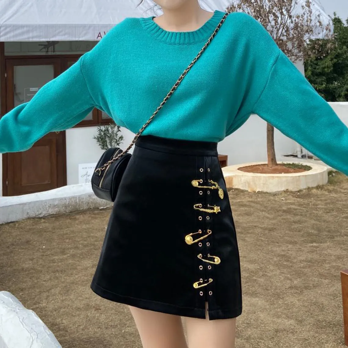 Black Punk High Waist Style Women's Mini Skirt