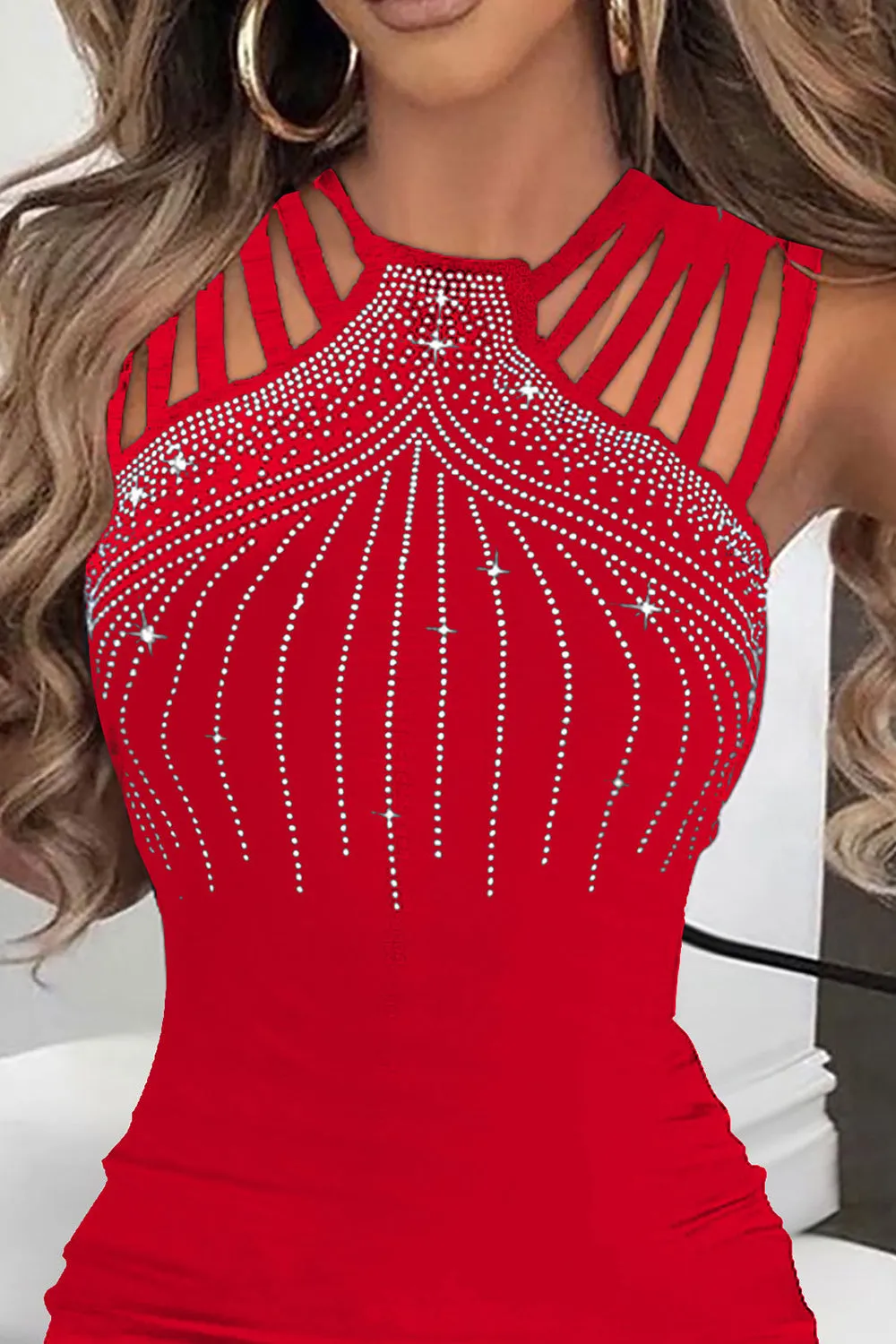 Black Sparkly Sleeveless Bodycon Cocktail Dress With Slit