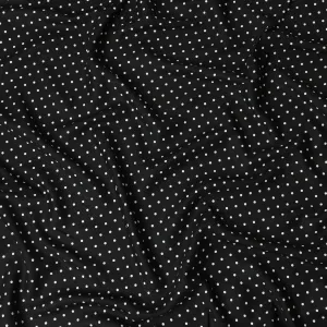 Black viscose crepe printed fabric with white prints in polka dot design-D11157