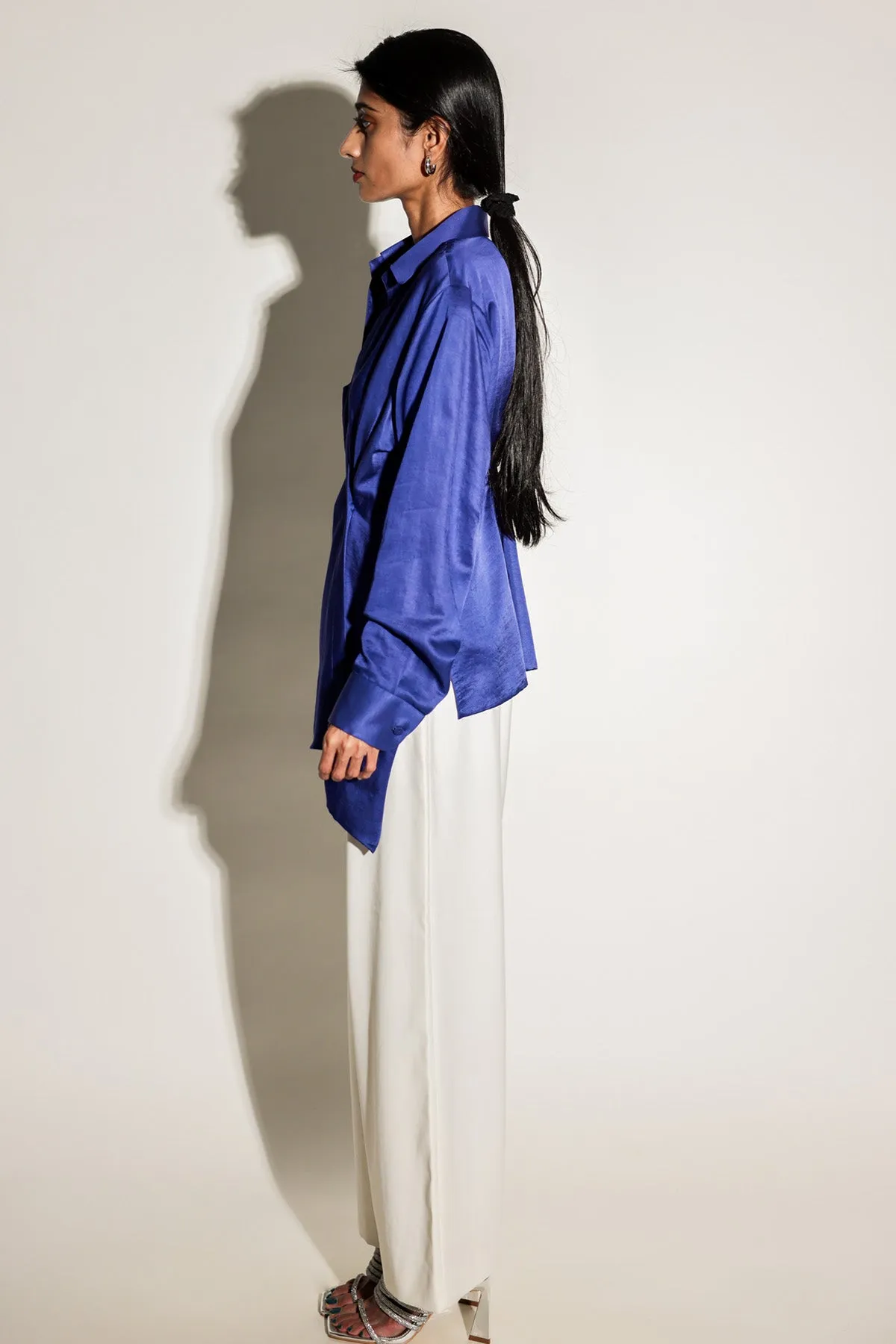 Blue Drape Asymmetrical Shirt