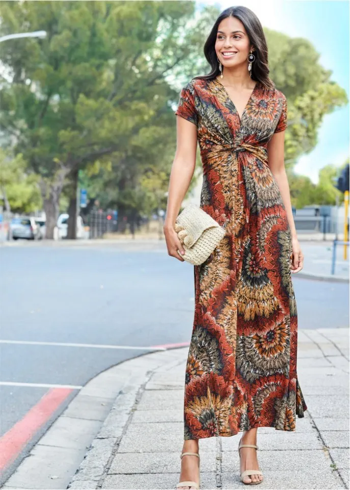 Bodyflirt Printed Jersey Maxi Dress, Brown