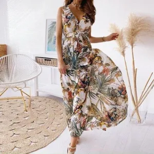 Bohemian A-Line V-Neck Sleeveless Maxi Dress