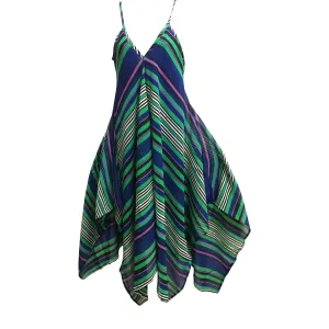 Bohemian V-Neck Chiffon Geometric Print Long Sundress Sharkbite Hem Dress Spaghetti Strap Dress #8 Blue Purple Geometric
