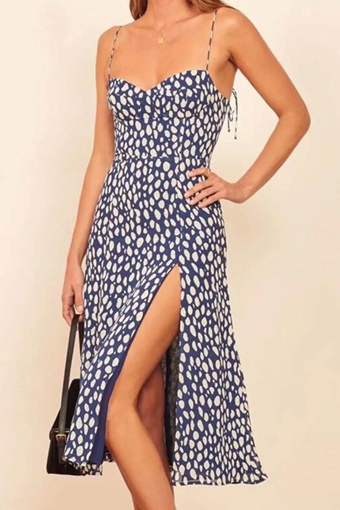 Boho Midi Dress, Strappy Sundress, Blue white  Ink