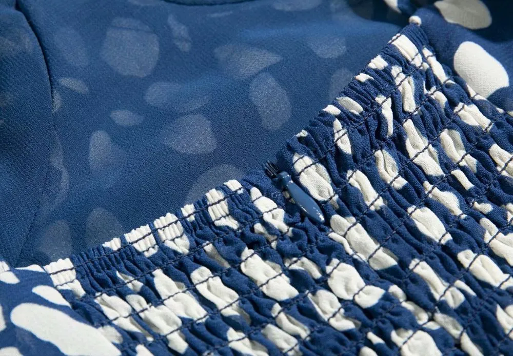 Boho Midi Dress, Strappy Sundress, Blue white  Ink