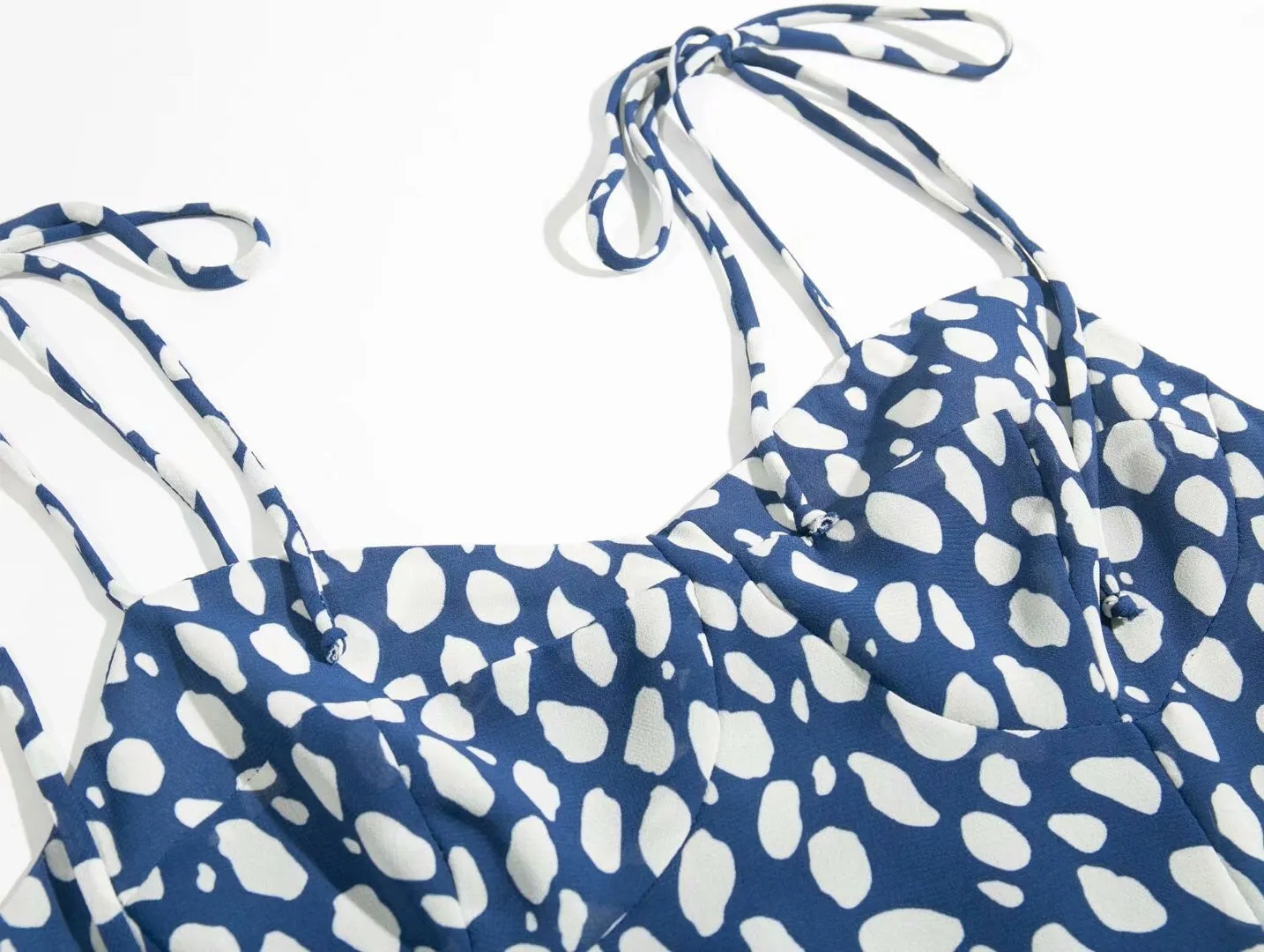 Boho Midi Dress, Strappy Sundress, Blue white  Ink