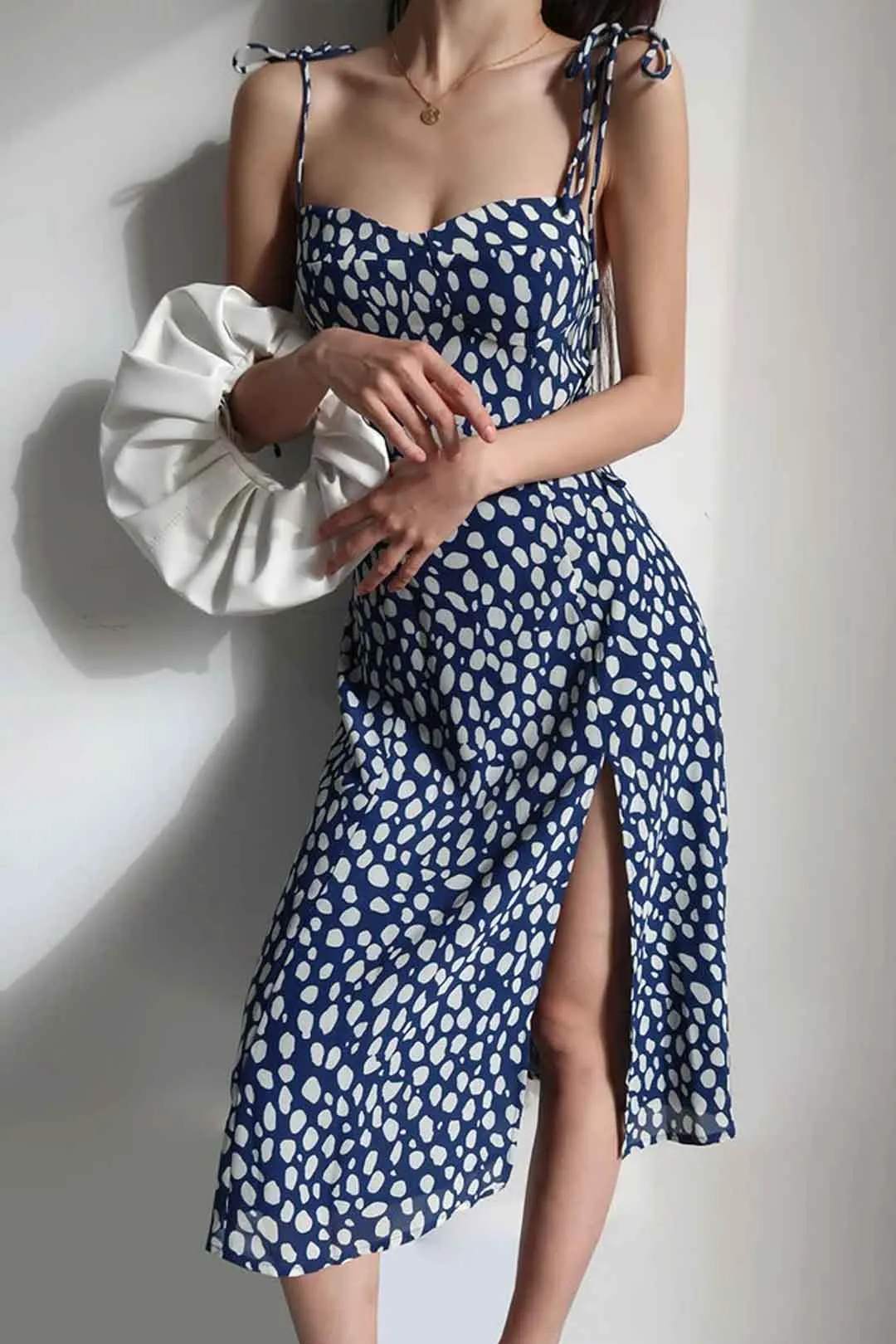 Boho Midi Dress, Strappy Sundress, Blue white  Ink