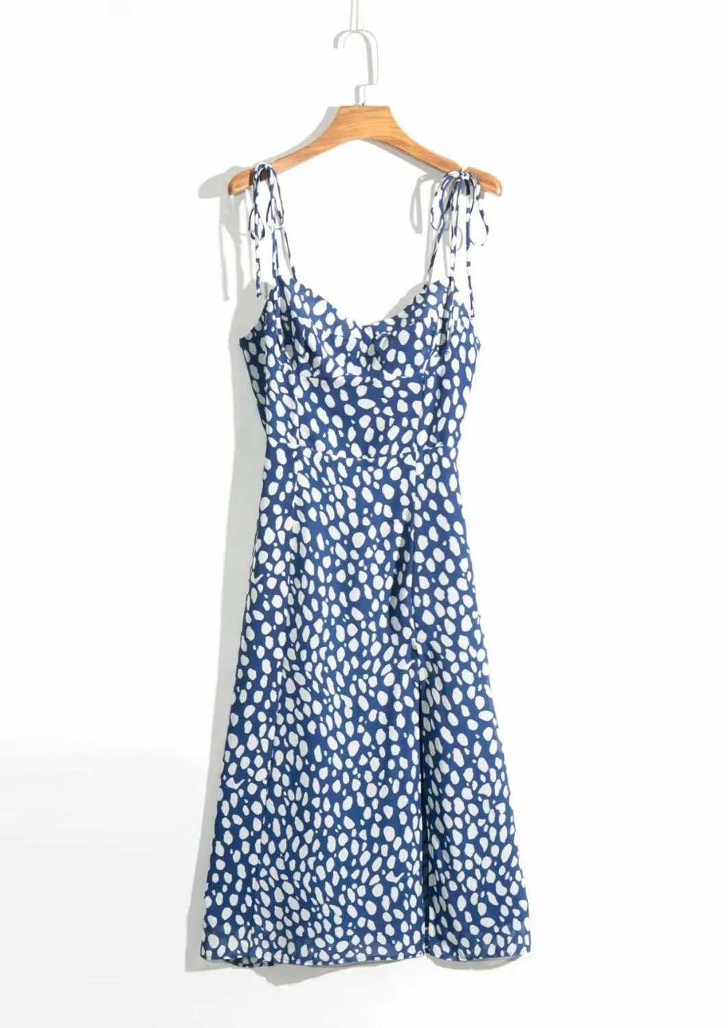 Boho Midi Dress, Strappy Sundress, Blue white  Ink
