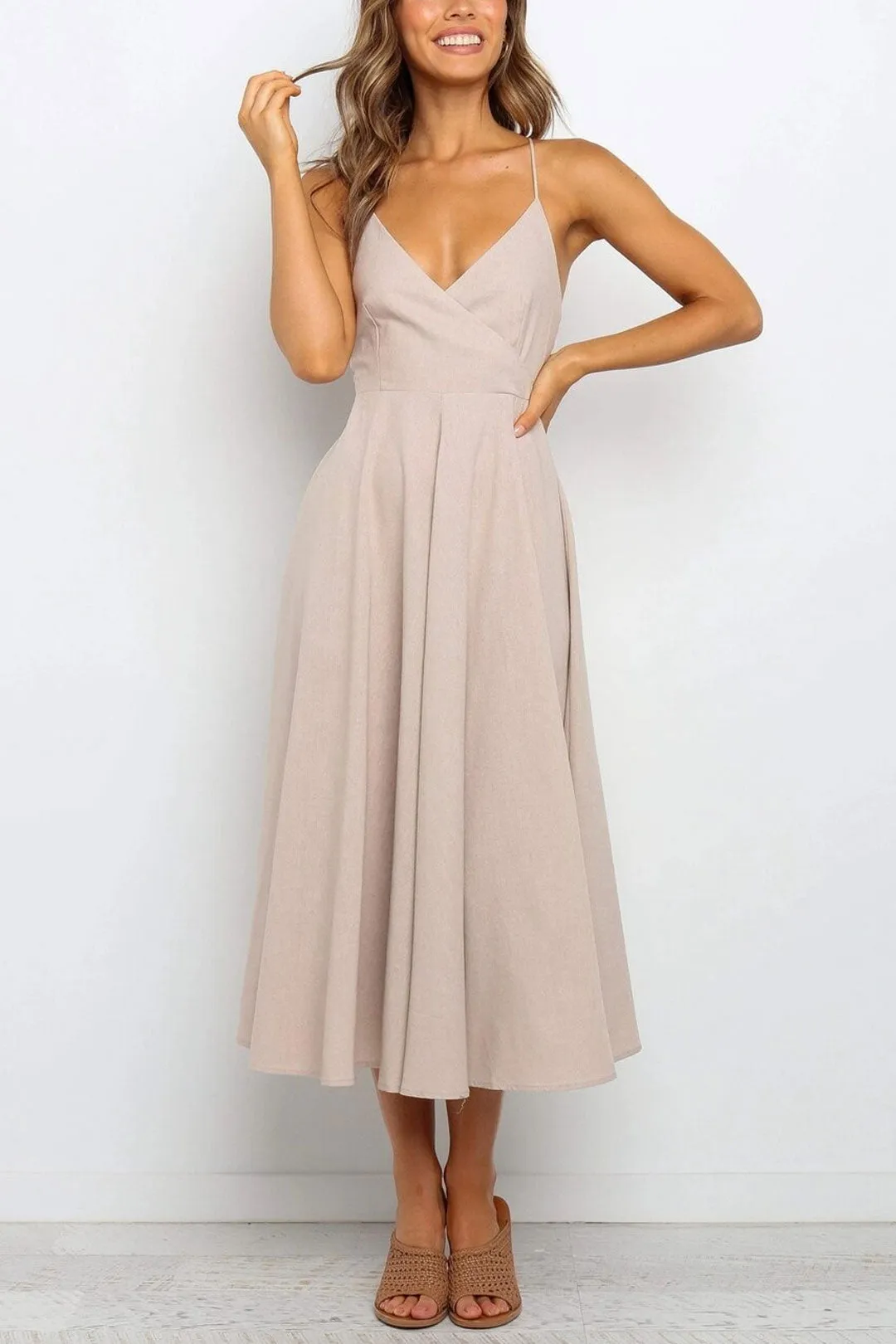 Boho Midi Dress, Strappy Sundress Emilie in Floral Black