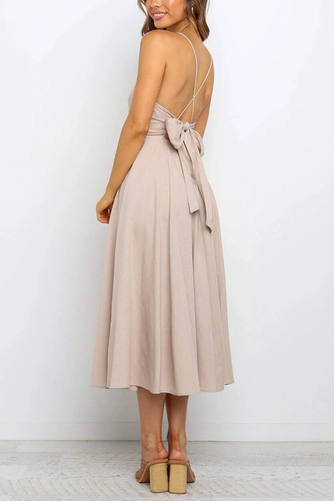Boho Midi Dress, Strappy Sundress Emilie in Floral Black