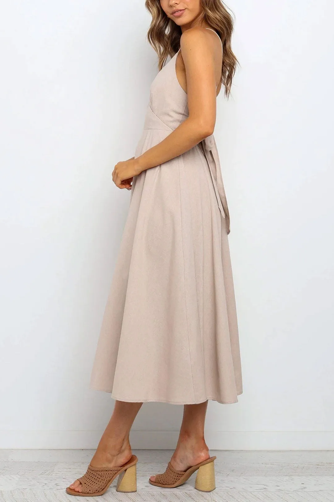 Boho Midi Dress, Strappy Sundress Emilie in Floral Black