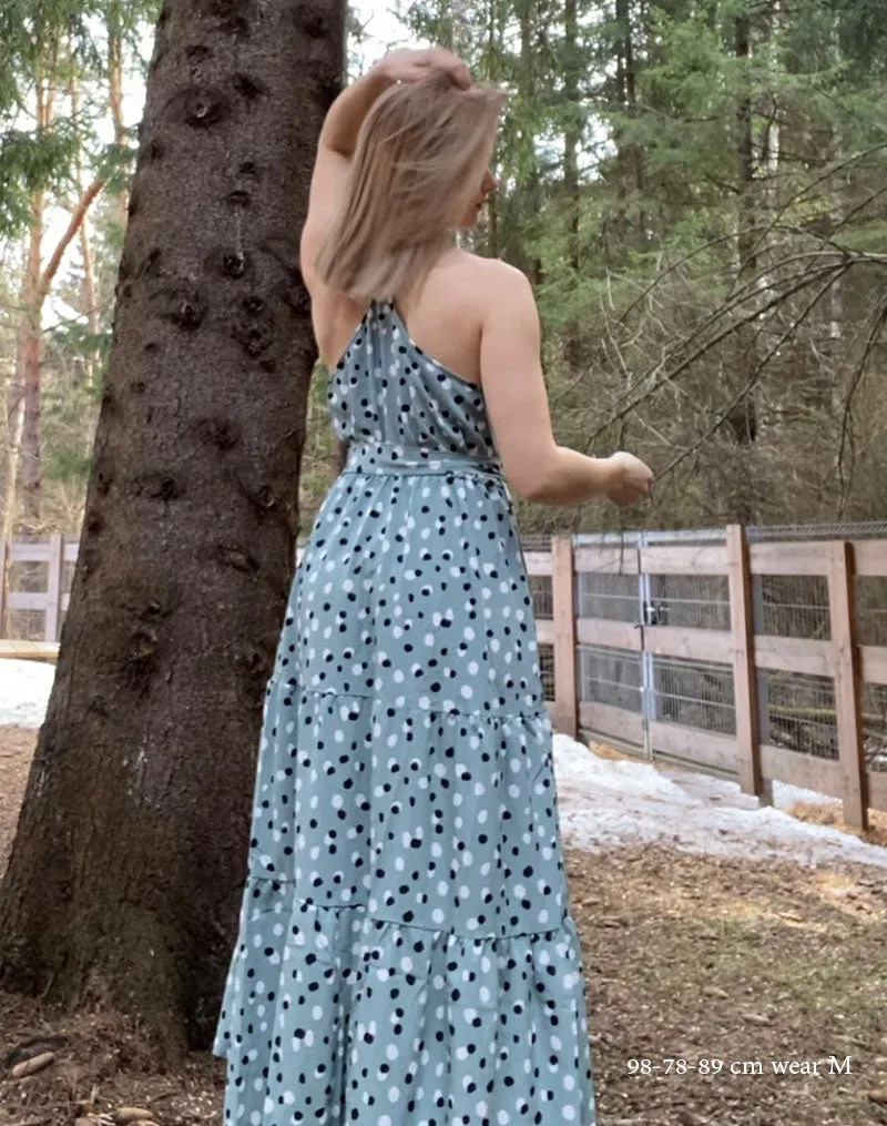 Boho Midi Dress, Strappy Sundress, Polka Dot in Green