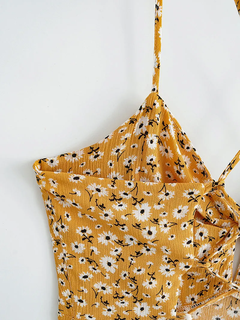 Boho Midi Dress, Strappy, Yellow Evangeline