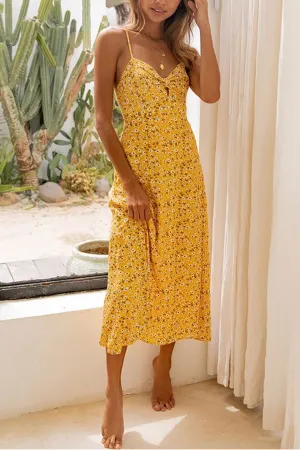 Boho Midi Dress, Strappy, Yellow Evangeline