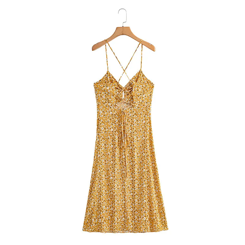 Boho Midi Dress, Strappy, Yellow Evangeline