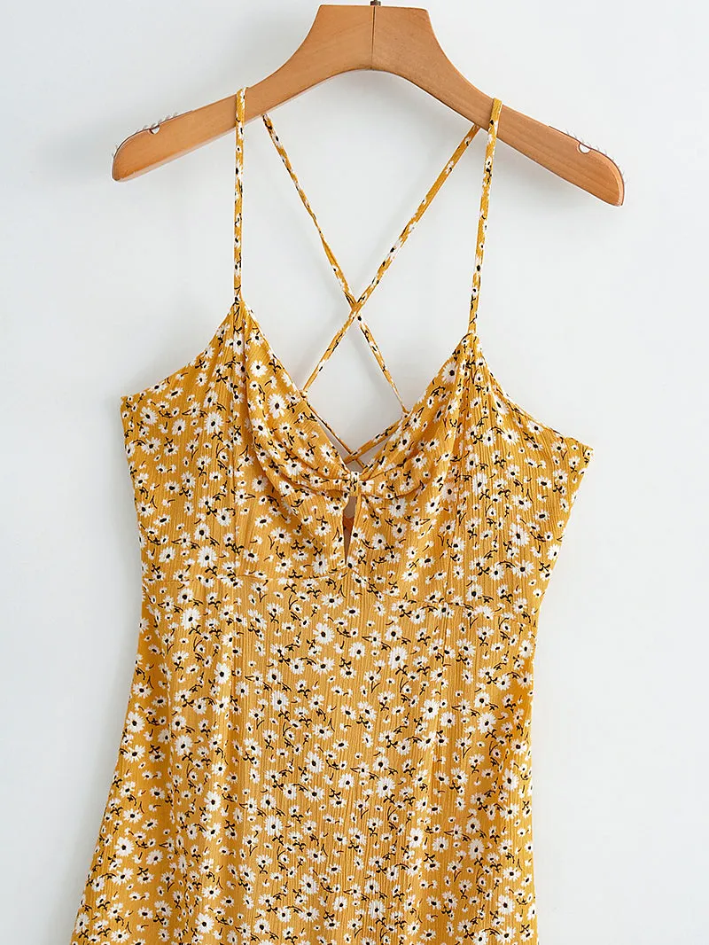 Boho Midi Dress, Strappy, Yellow Evangeline