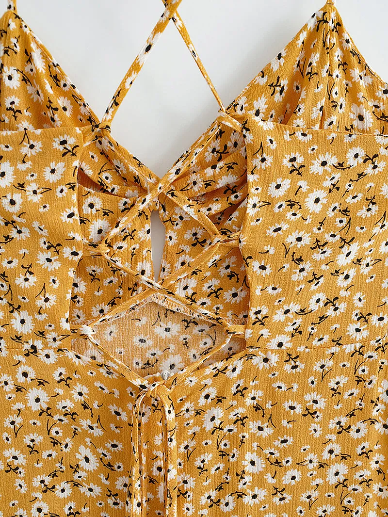 Boho Midi Dress, Strappy, Yellow Evangeline