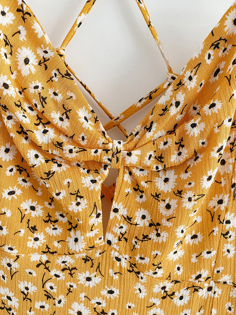 Boho Midi Dress, Strappy, Yellow Evangeline