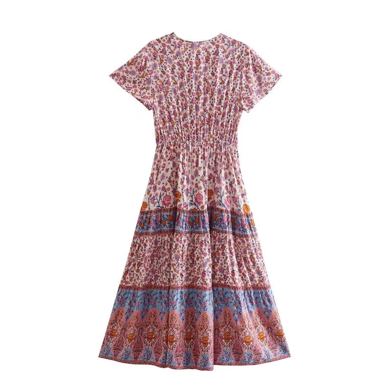 Boho Midi Dress, Sundress, Aubrey Scilla in Pink and Green