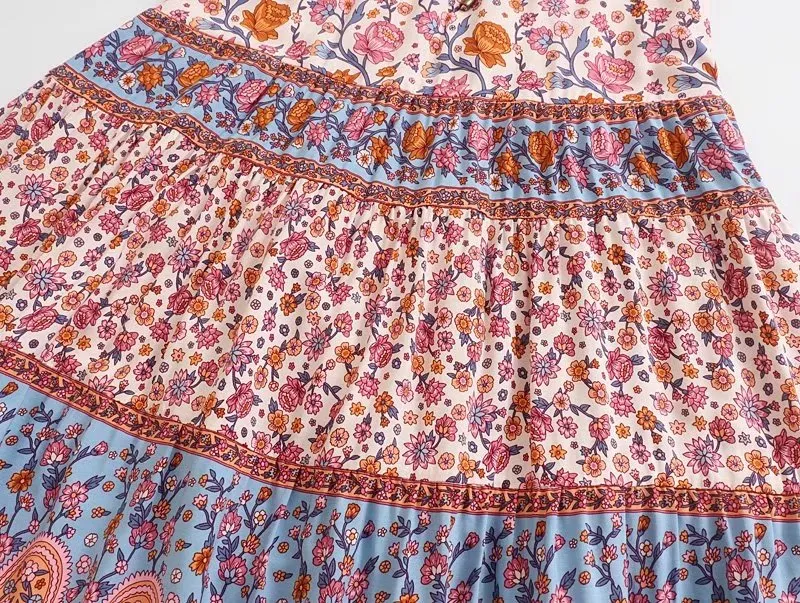 Boho Midi Dress, Sundress, Aubrey Scilla in Pink and Green