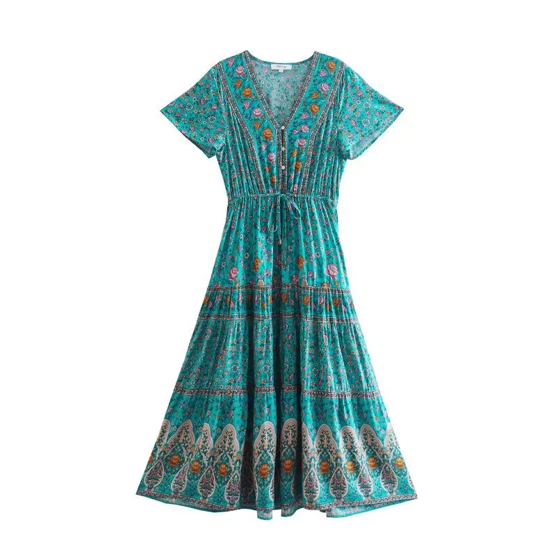 Boho Midi Dress, Sundress, Aubrey Scilla in Pink and Green
