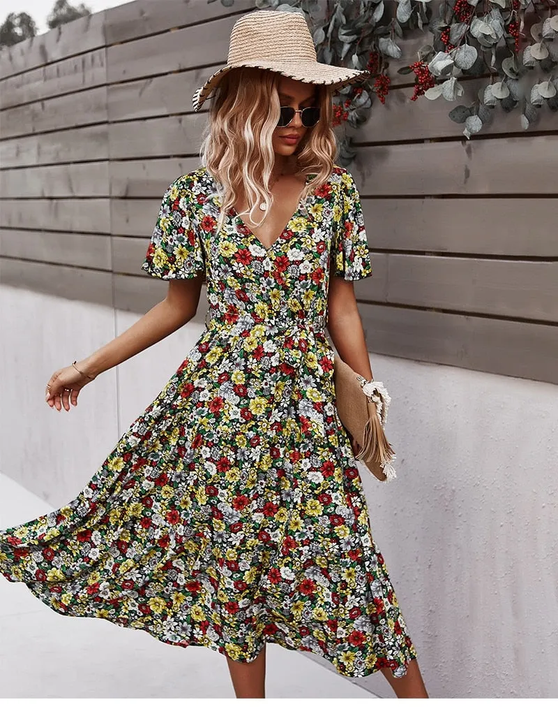 Boho Midi Dress, Sundress, Be a Wildflower in Black