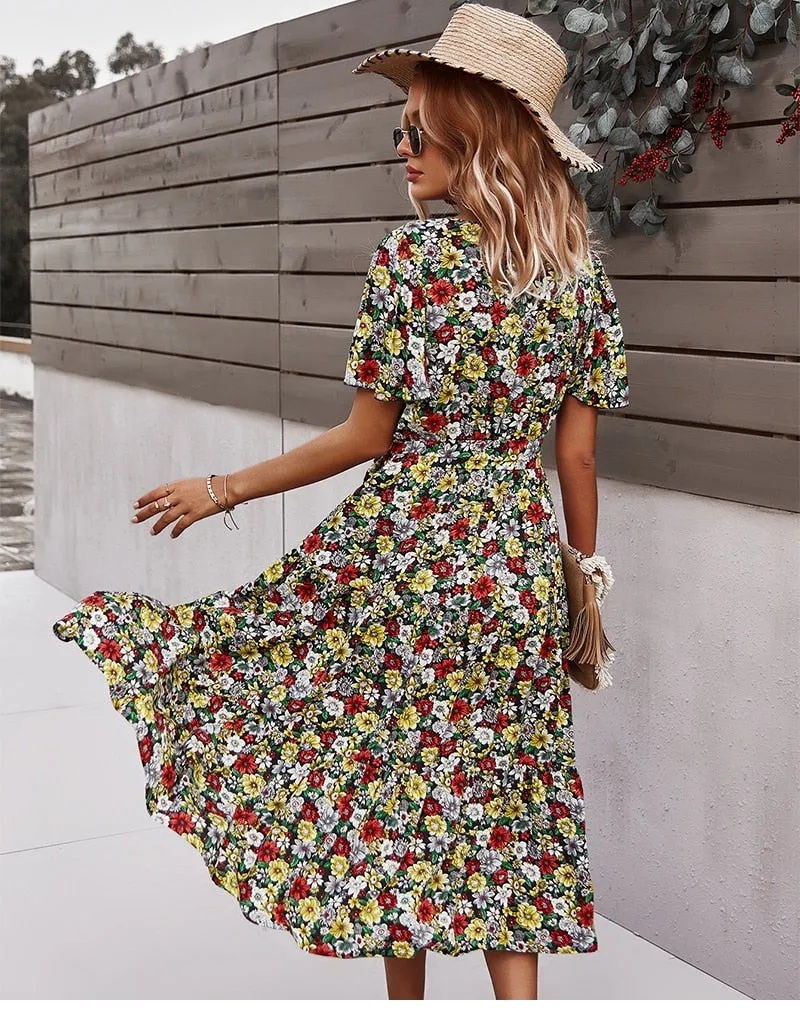 Boho Midi Dress, Sundress, Be a Wildflower in Black