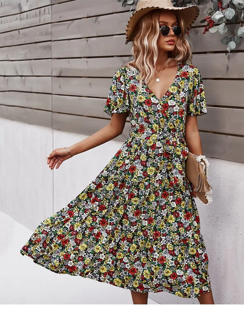 Boho Midi Dress, Sundress, Be a Wildflower in Black