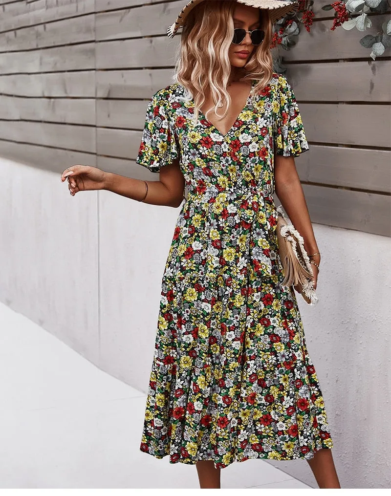 Boho Midi Dress, Sundress, Be a Wildflower in Black