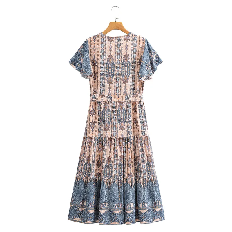 Boho Midi Dress, Sundress, Blue Jade Ethic