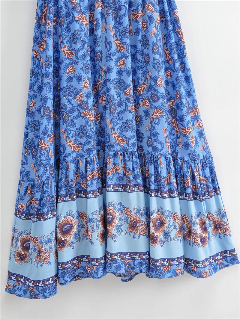 Boho Midi Dress, Sundress, Blue Sage