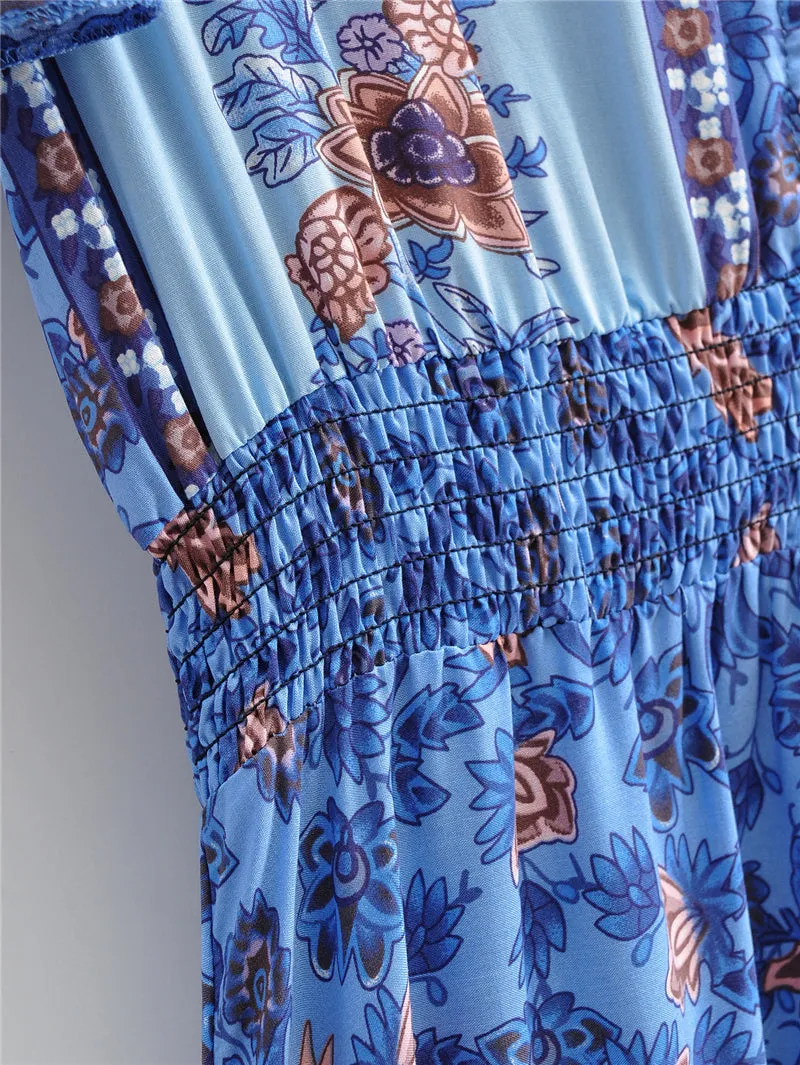 Boho Midi Dress, Sundress, Blue Sage