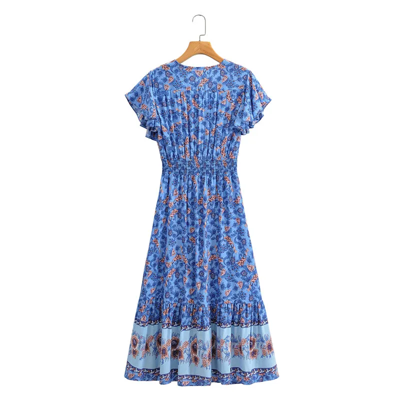Boho Midi Dress, Sundress, Blue Sage
