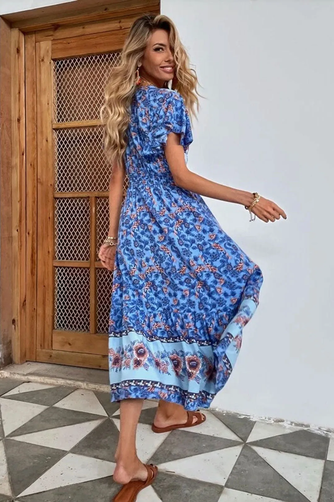 Boho Midi Dress, Sundress, Blue Sage