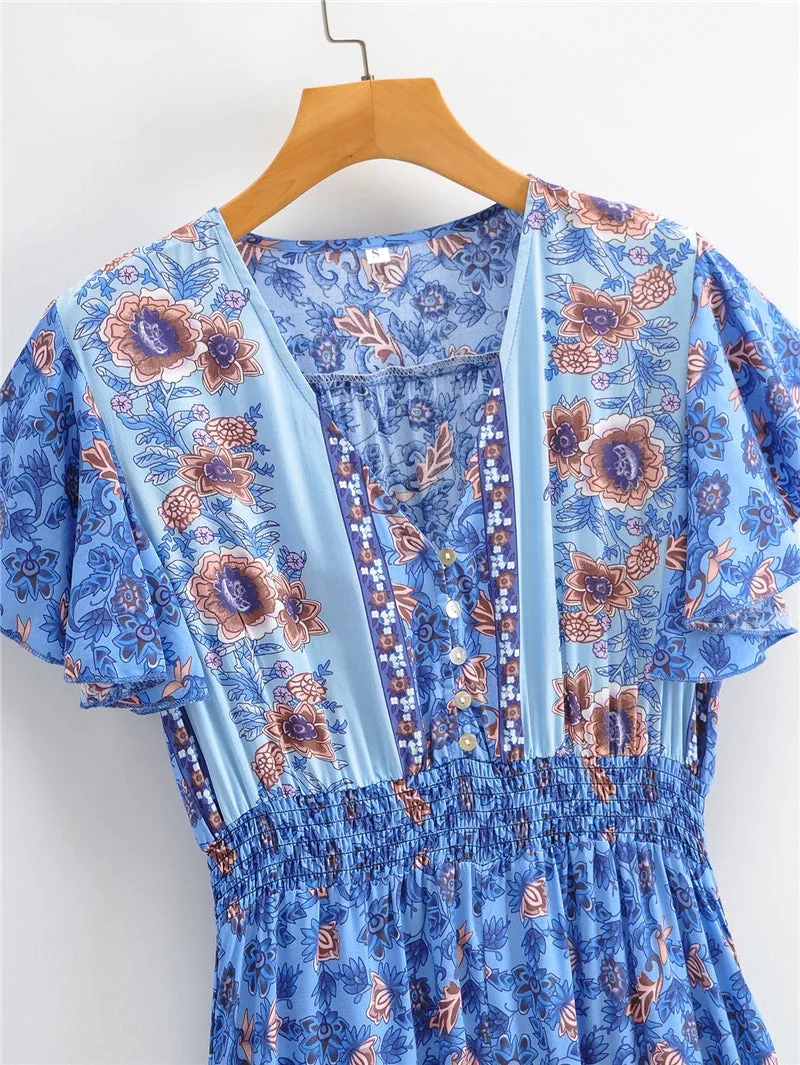 Boho Midi Dress, Sundress, Blue Sage