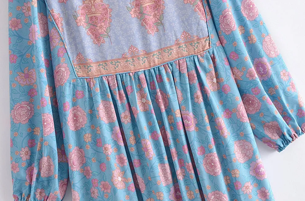 Boho Midi Dress, Sundress, Blue Secret Heart