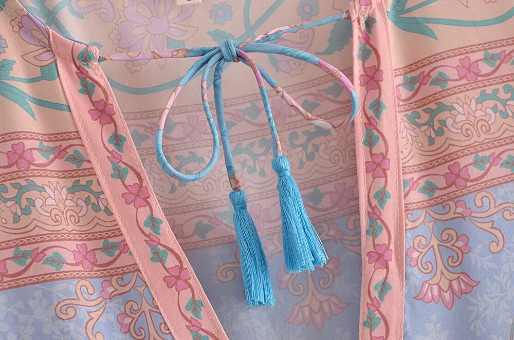 Boho Midi Dress, Sundress, Blue Secret Heart