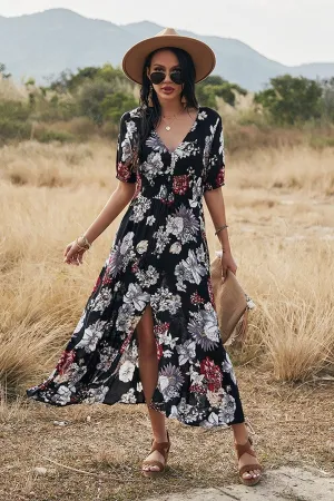 Boho Midi Dress, Sundress, Canna in Black