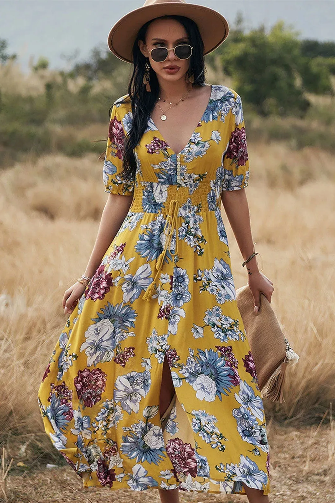 Boho Midi Dress, Sundress, Canna in Yellow