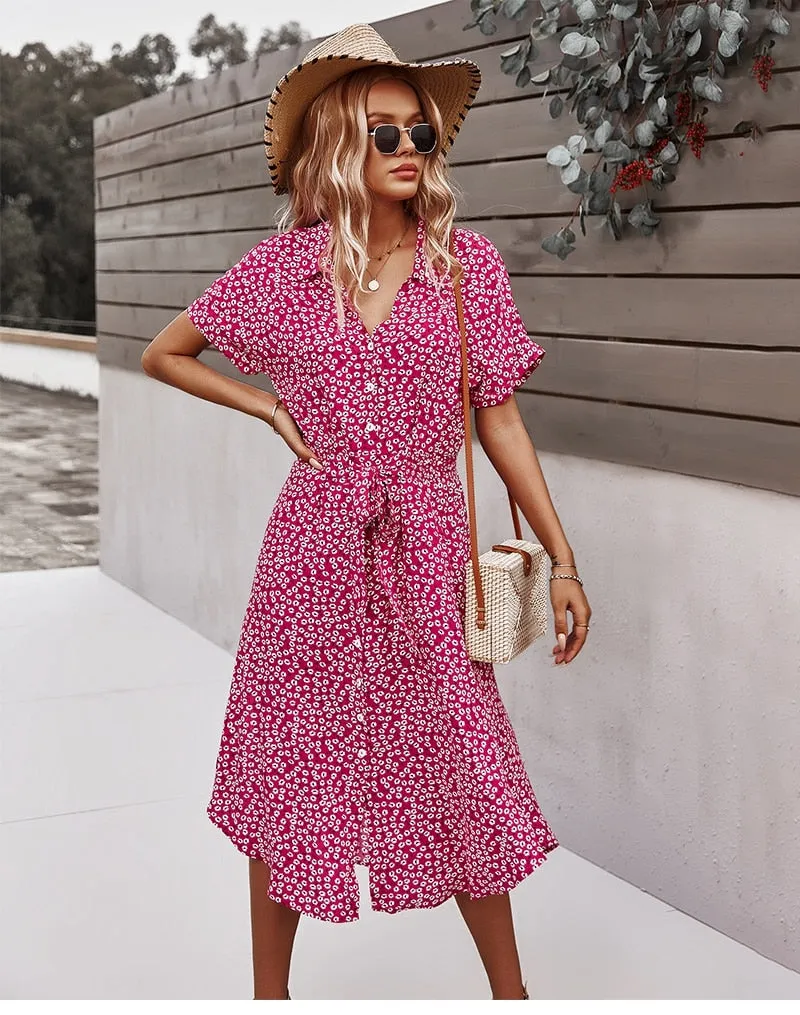 Boho Midi Dress, Sundress, Layla Red
