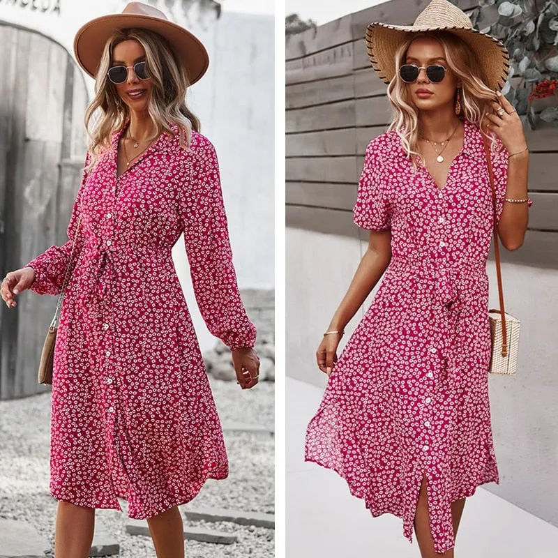 Boho Midi Dress, Sundress, Layla Red