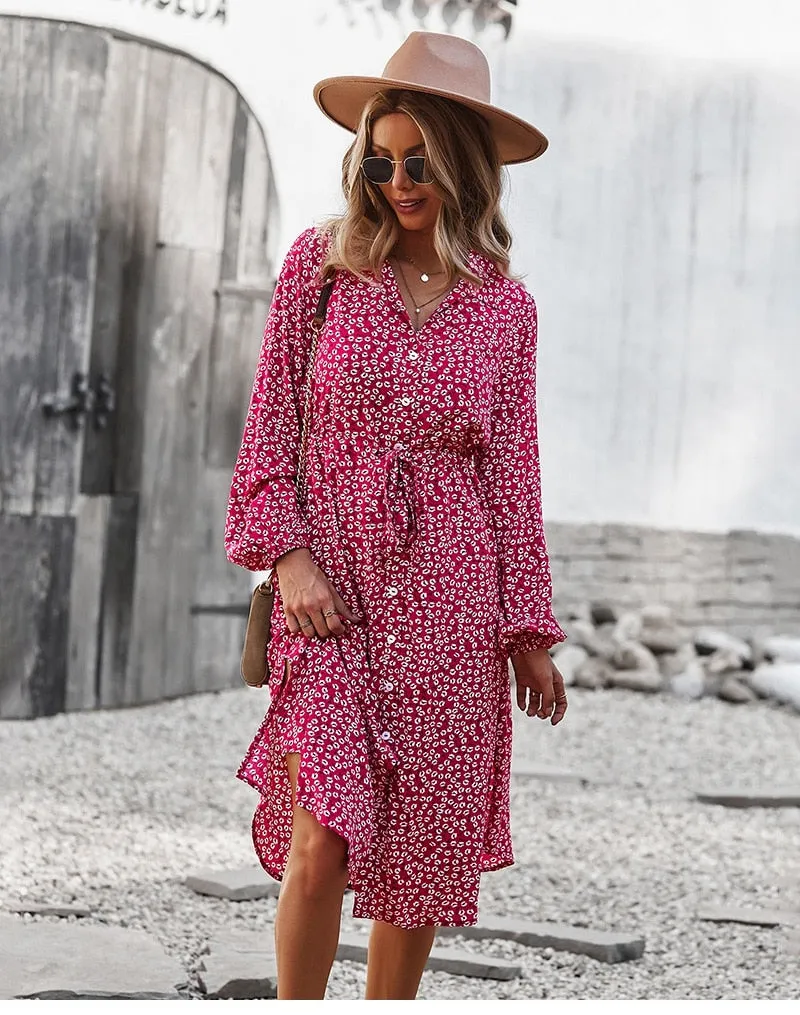 Boho Midi Dress, Sundress, Layla Red