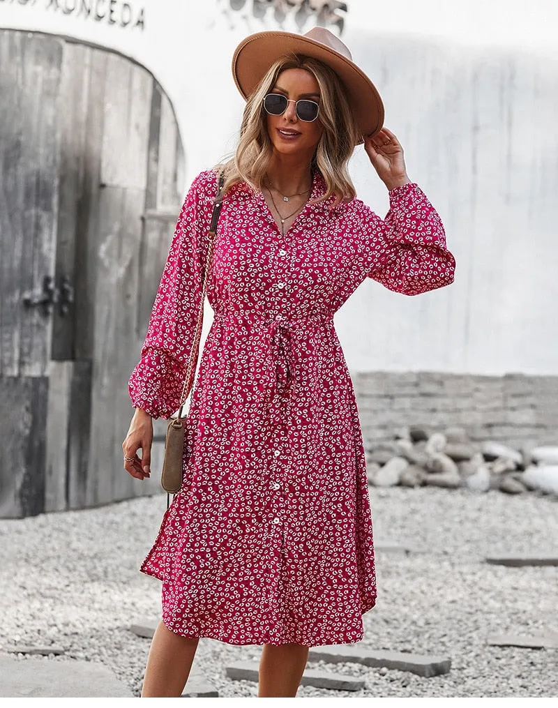 Boho Midi Dress, Sundress, Layla Red