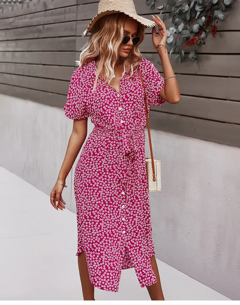Boho Midi Dress, Sundress, Layla Red